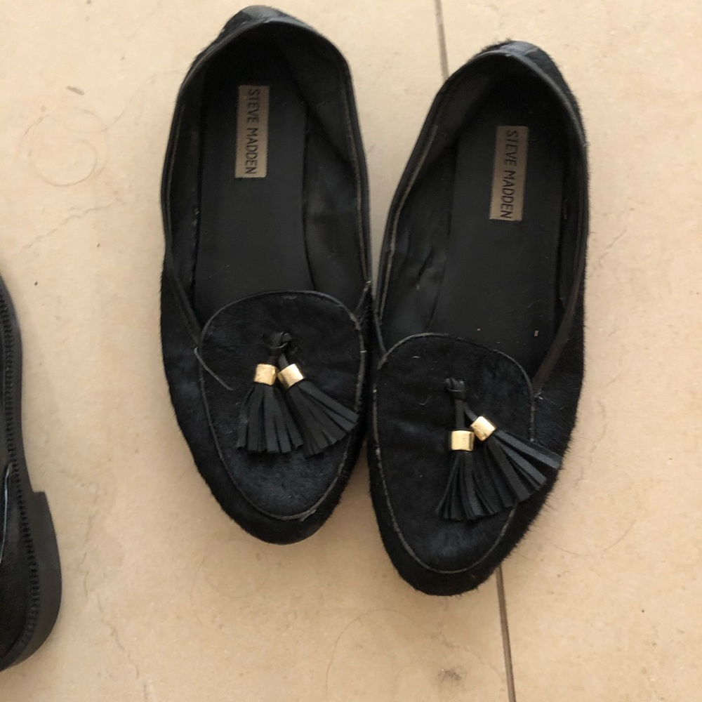 Black fur flats